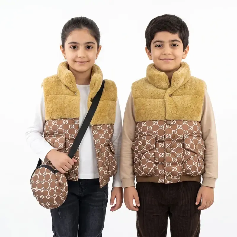 پافر بچه گانه بالا خز قهوه ای باکسی شمعی پفکی