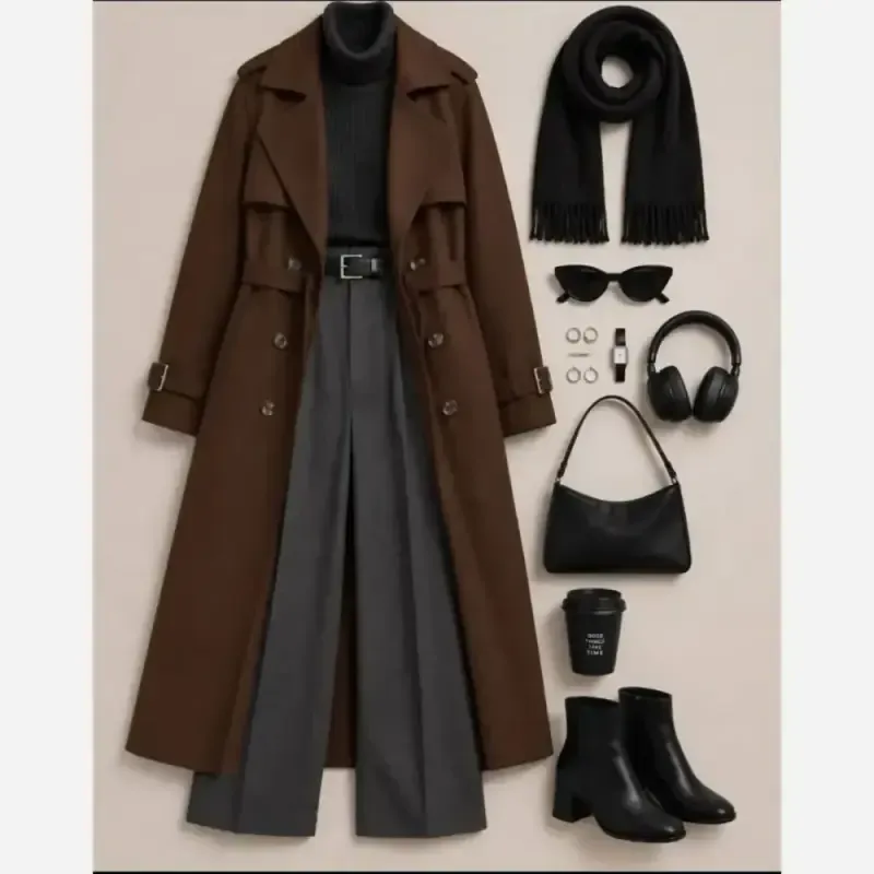 ترنچ کت پاییزه زنانه جنس کتان تی سی سایز 36 تا 50 قد 120