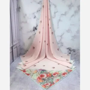 روسری نخ کاستوم طرح تبسم قواره بزرگ 140×140 سیتو صورتی آبی