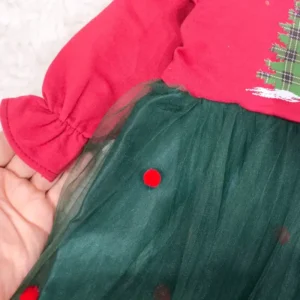 پیراهن نوزادی دخترانه ست یلدایی مجلسی کریسمس جنس دورس ملانژ تور ساتن مناسب شش ماه تا سه سال