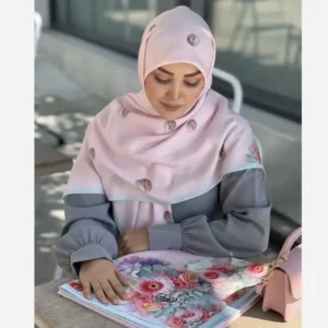 روسری نخ کاستوم طرح تبسم قواره بزرگ 140×140 سیتو صورتی آبی