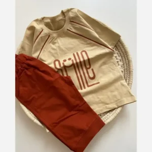 ست تیشرت و شلوارک بچگانه طرح SMILE جنس پنبه تیپ لاکرا سایز 50 تا 60