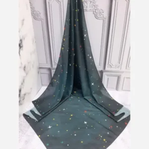 روسری نخی کاستوم طرح ستاره شب سرمه ای قواره بزرگ 140*140 دور دوخت