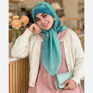 روسری نخی کاستوم طرح رزین طلایی صورتی یاسی طوسی قواره 110