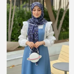 روسری نخ طرح ماهور سرمه ای اشکال هندسی ریز روزمره و مهمانی