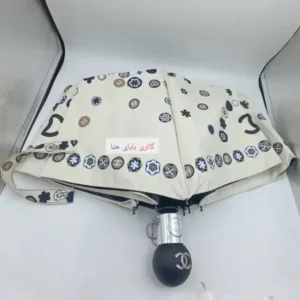 چتر اتوماتیک برند چنل CHANEL ضد باد با پارچه نانو و جعبه کادویی رنگ کرم نخودی