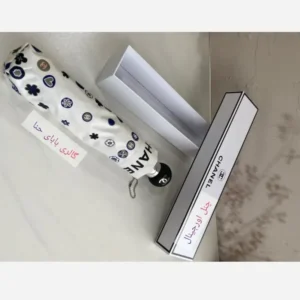 چتر اتوماتیک برند چنل CHANEL ضد باد با پارچه نانو و جعبه کادویی رنگ کرم نخودی