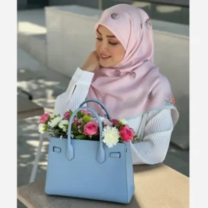 روسری نخ کاستوم طرح تبسم قواره بزرگ 140×140 سیتو صورتی آبی