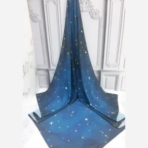 روسری نخی کاستوم طرح ستاره شب سرمه ای قواره بزرگ 140*140 دور دوخت