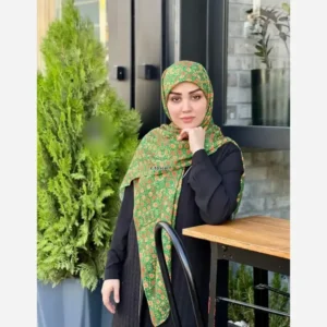 روسری نخ کاستوم قواره 140 طرح نارین سبز گل ریز