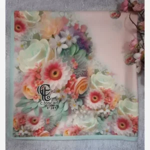 روسری نخ کاستوم طرح تبسم قواره بزرگ 140×140 سیتو صورتی آبی