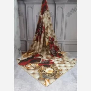 روسری نخی کاستوم طرح شقایق ابعاد 140×140 چرخ دوز