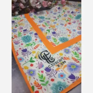 روسری نخ کاستوم طرح گلدخت قواره بزرگ 140 سانتیمتر رنگی شاد بهاری تابستانی